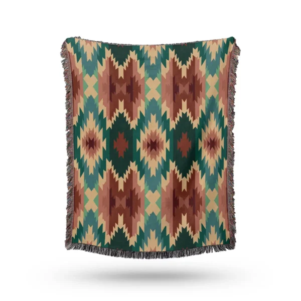 Tribal Aztec Mexican Diamond Pattern Woven Blanket - Cotton Throw and Tapestry