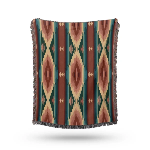Colorful Tribal Aztec Mexican Woven Blanket - Cotton Throw and Tapestry