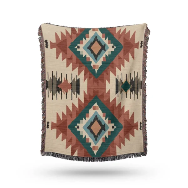 Earthy Indian Pattern Woven Blanket - Cotton Throw and Tapestry