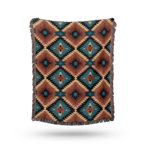 Boho Tribal Geometric Woven Blanket - Cotton Throw and Tapestry