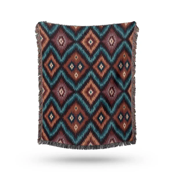 Tribal Psychedelic Rhombus Woven Blanket - Cotton Throw and Tapestry