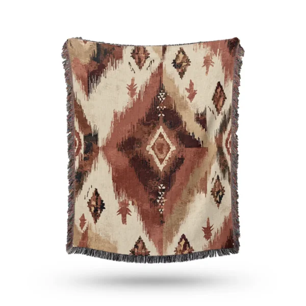 Warm Earthy Tribal Indian Woven Blanket - Cotton Throw and Tapestry