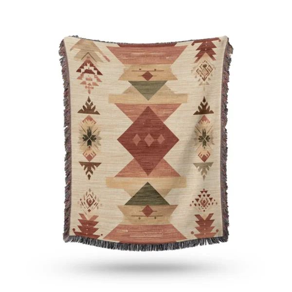 Warm Tones Tribal Indian Woven Blanket - Cotton Throw and Tapestry