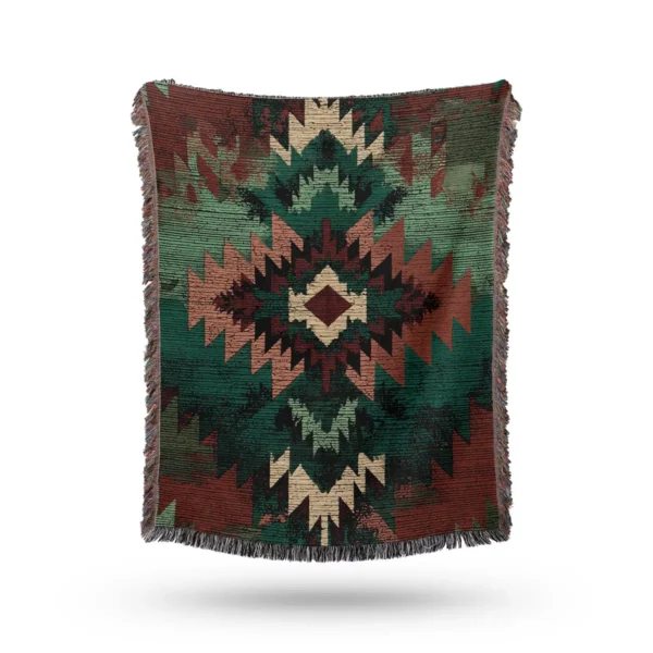 Tribal Aztec Mexican Pattern Woven Blanket - Cotton Throw and Tapestry