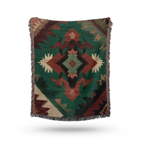 Tribal Aztec Pattern Woven Blanket - Cotton Throw and Tapestry