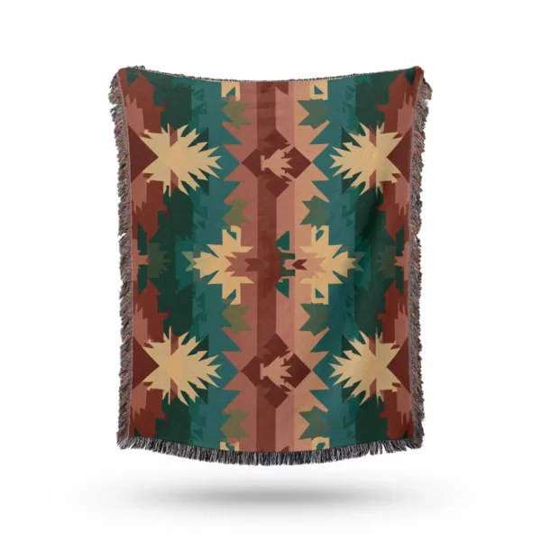 Tribal Aztec Kaleidoscope Woven Blanket - Cotton Throw and Tapestry