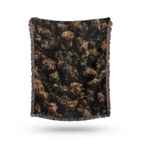 Botanical Cannabis Buds Woven Blanket - Cotton Throw and Tapestry