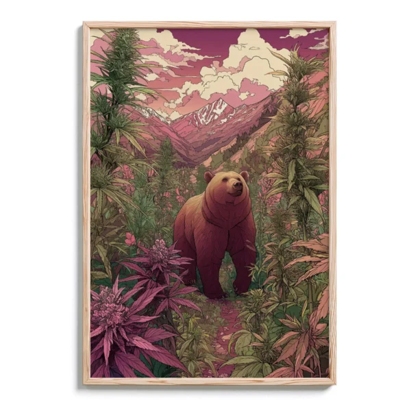 Grizzly Bear at Cannabis Field - DopeTraveler Poster