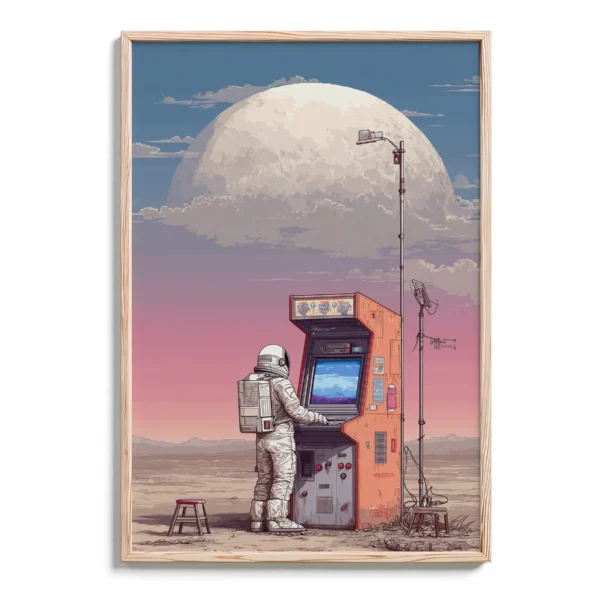 Astronaut Playing Arcade Games in Space - DopeTraveler Poster