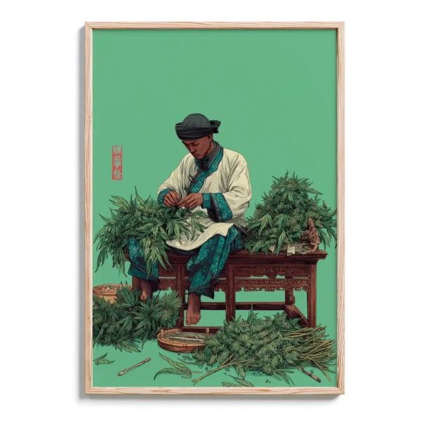 Oriental Man Processing Hemp Plants - DopeTraveler Poster