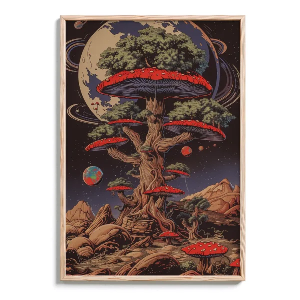 Psychedelic Bonsai Mushroom Trippy Ukiyo-e Poster - DopeTraveler Wall Art