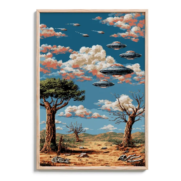 Arcade Style Retro Pixel UFO Alien Invasion - DopeTraveler Poster