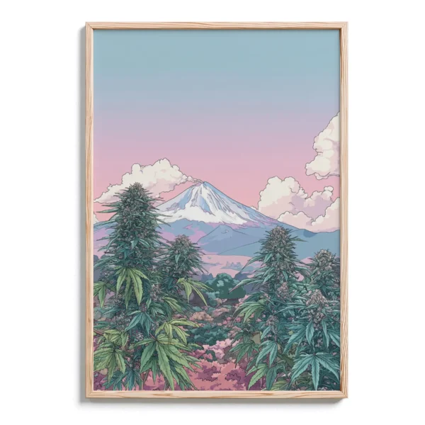 Pastel Mount Fuji Peaks Cannabis Sunset Poster - DopeTraveler Wall Art
