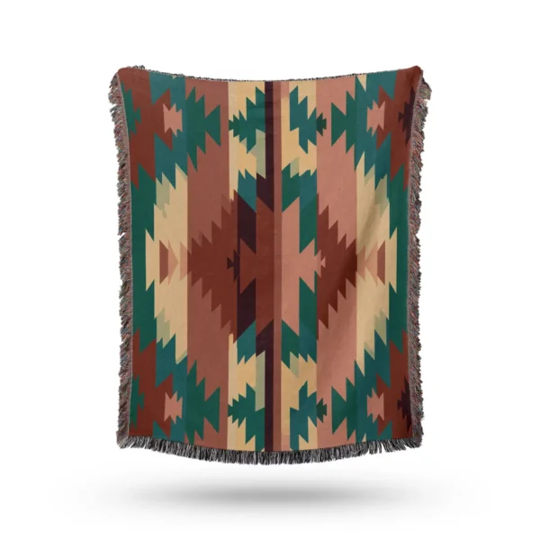 Circle Tribal Aztec Mexican Woven Blanket - Cotton Throw and Tapestry