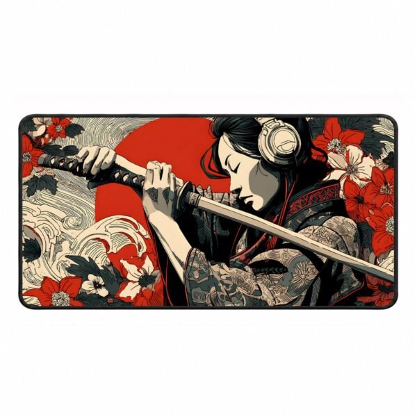 Samurai Geisha with Headphones – DopeTraveler Desk Mat