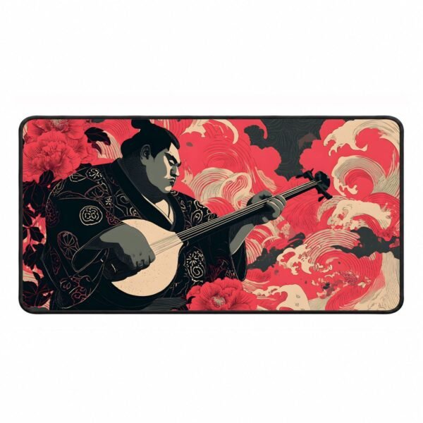 Ukiyo-e Samurai Biwa Player – DopeTraveler Desk Mat