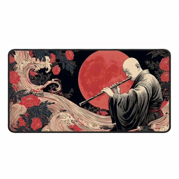 Zen Monk & Red Moon Japanese Ukiyo-e – DopeTraveler Desk Mat
