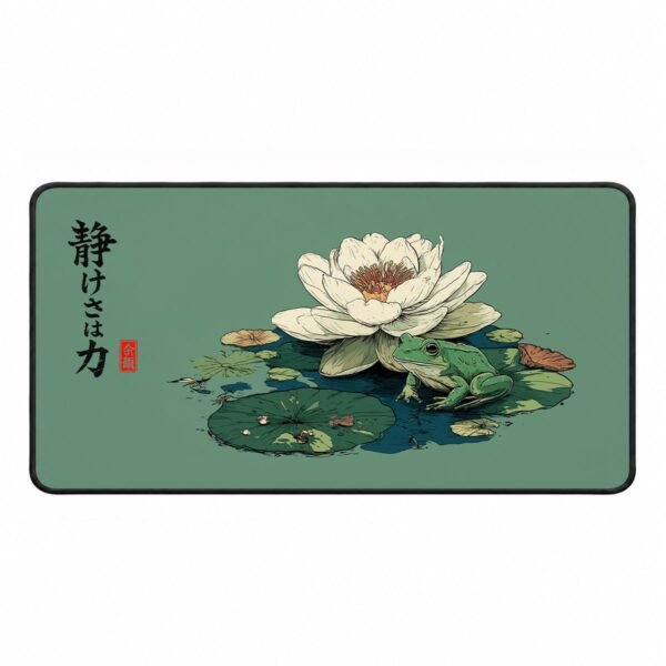 Frog and Lotus Stillness at the Pond – DopeTraveler Deskmat